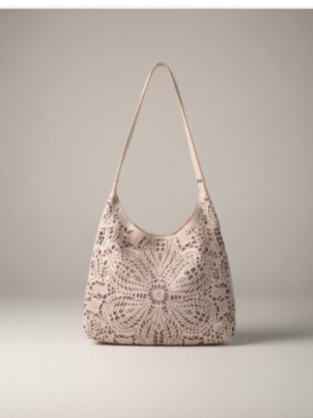 The Sak Huntley Leather Hobo Bag Large Stone Floral Laser Cut Shoulder Tote